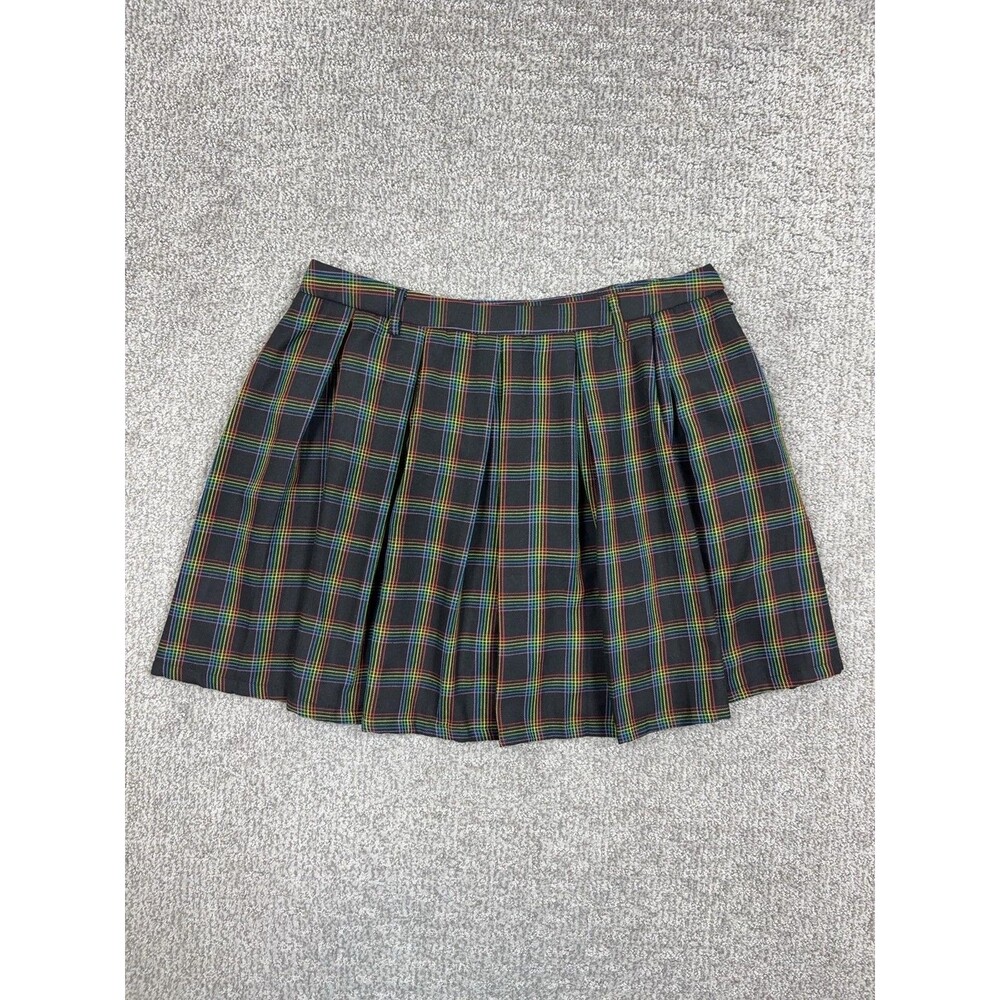 Hot Topic Skirt Juniors XL Black Rainbow Plaid Pleated Mini Grunge Emo Punk